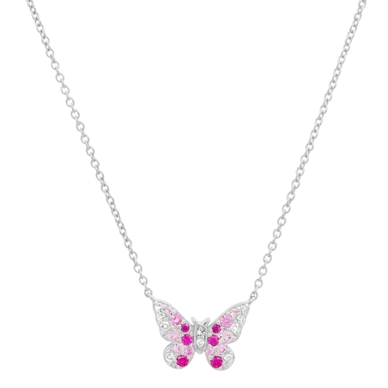 Mini Pink and Diamond Ombré Butterfly Necklace