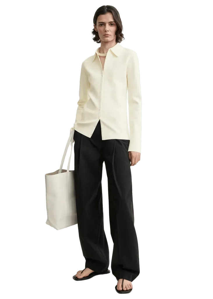 Compact knit buttoned top white