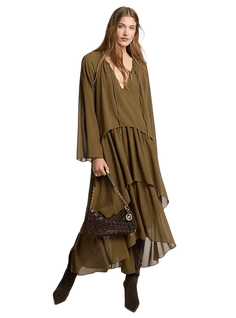 Ruffled Georgette High-Low Maxi Dress