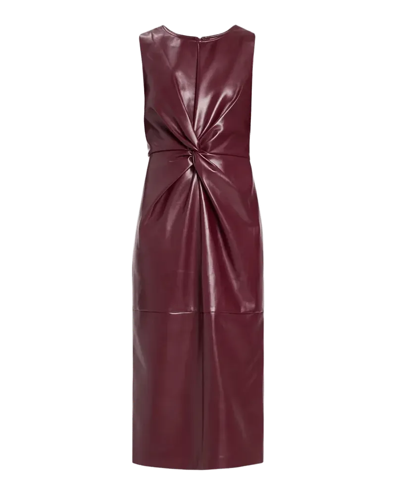 Nat Twist-Front Vegan Leather Midi Dress