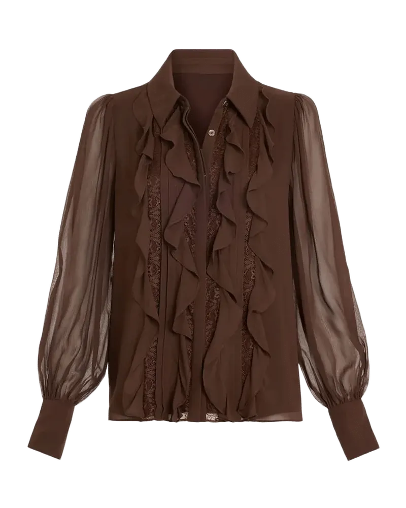 Claire Ruffle Blouson-Sleeve Silk Blouse