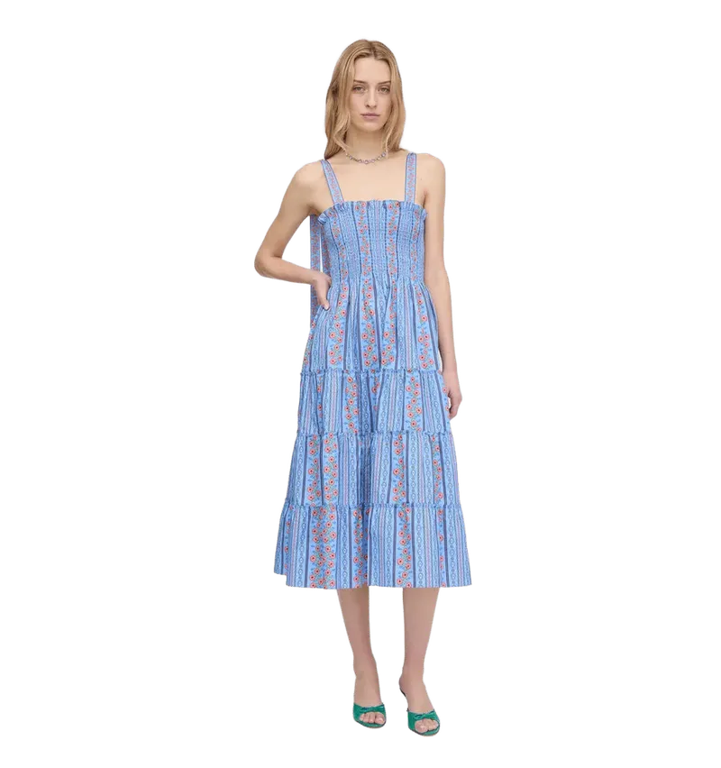 The Ribbon Ellie Nap Dress - Blue Floral Batik Stripe