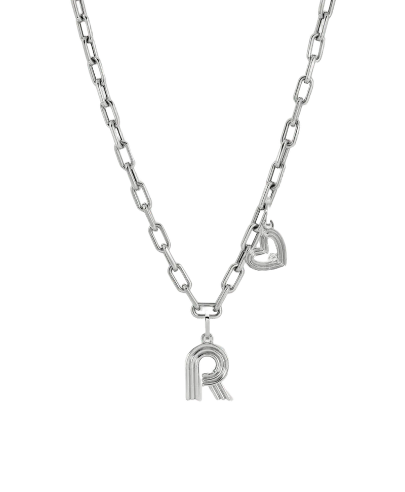 5.3mm Groovy Italian Chain Initial Heart Necklace in Sterling Silver