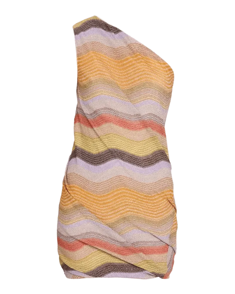 One-Shoulder Metallic Chevron Lame Mini Dress