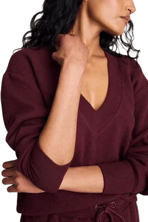 Waffle Knit Deep V in Garnet