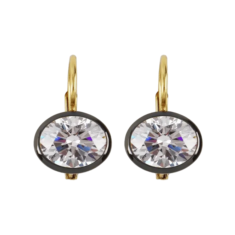 Rhodium Oval Bezel Drop Earrings