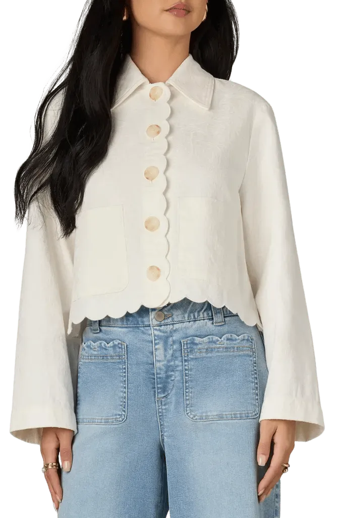 Scallop Detail Cotton Crop Jacket