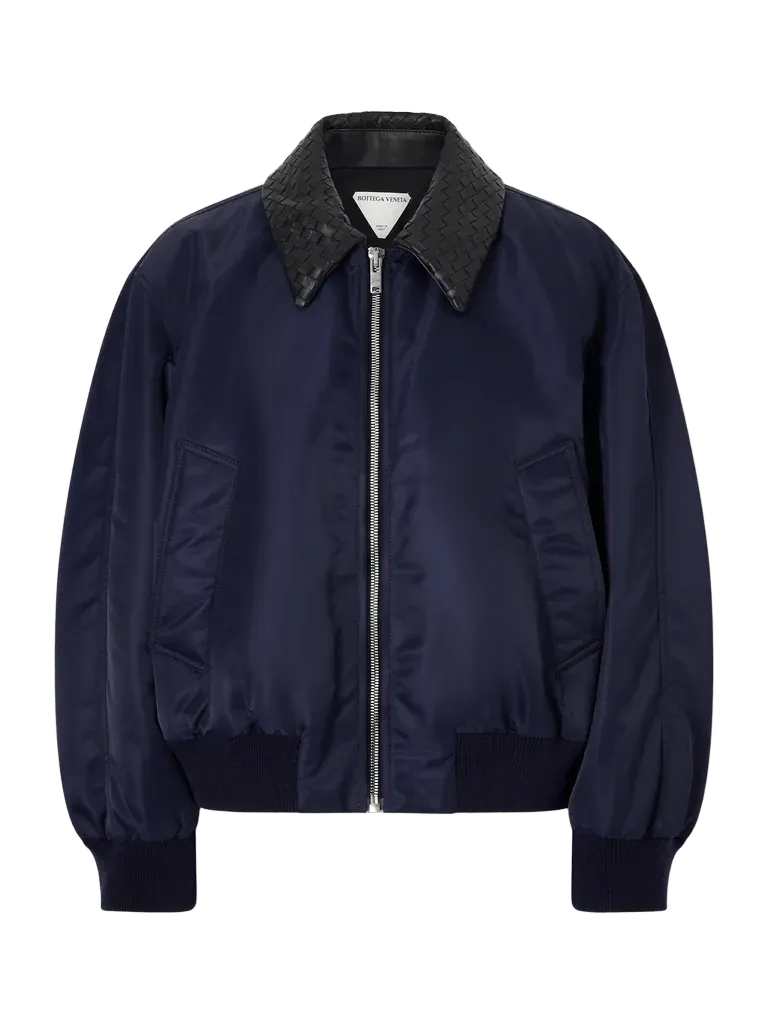 Intrecciato leather-trimmed satin jacket