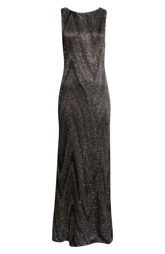 Sequin Metallic Zigzag Jacquard Maxi Dress