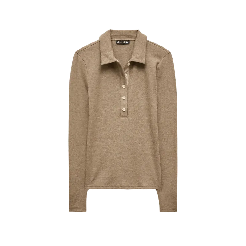 Perfect rib long-sleeve polo shirt with satin trim