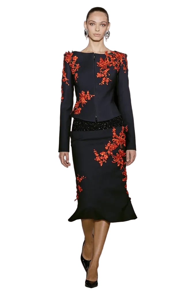 Floral Embroidered Silk-Blend Midi Skirt