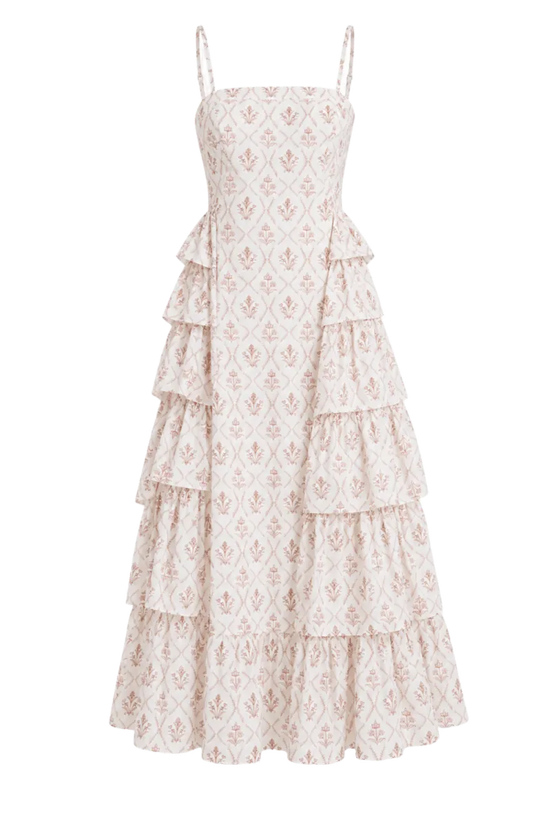 Brown & Cream Floral Ruffle Theodora Maxi Dress