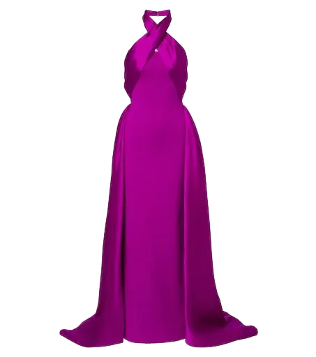 Rumi halterneck satin-trimmed crêpe gown