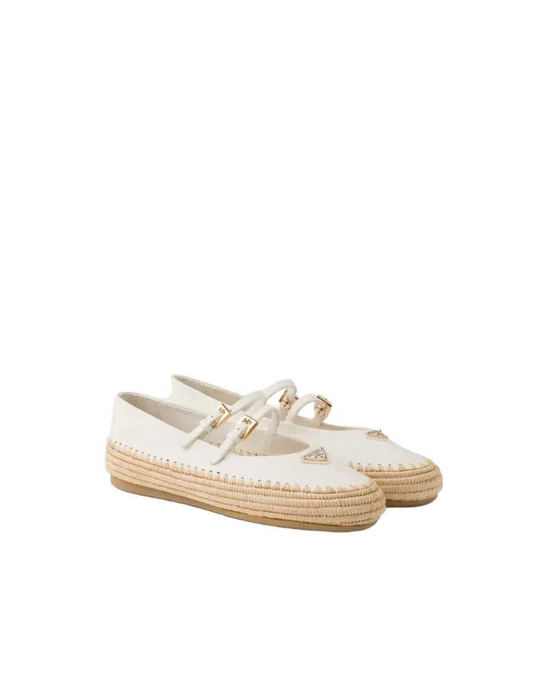 Nappa leather and raffia ballerinas