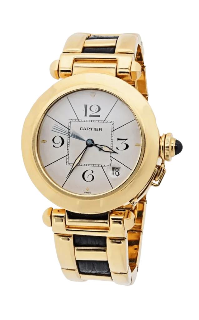 Cartier Pasha 18K Yellow Gold 38mm Ref.1989 Leather Accents Watch