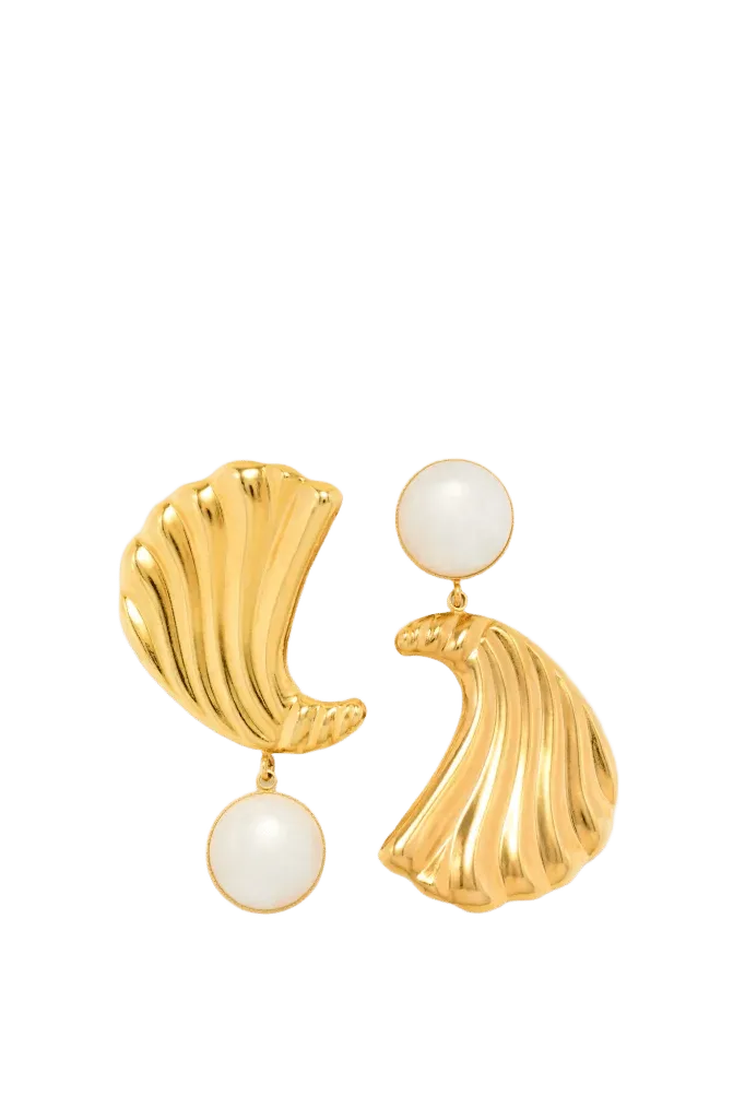 Sculptural stud earrings with stone detail - Gold & White