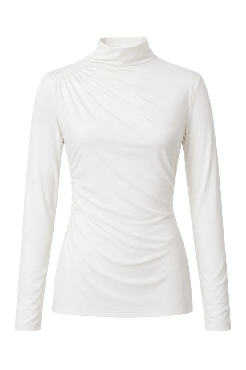 Shirred Mock Neck Top