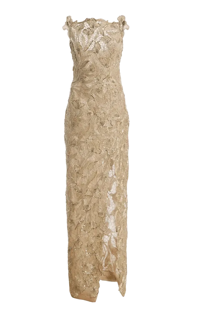 Embroidered Floral Threadwork Gown