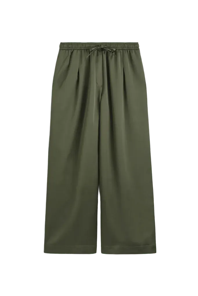 PLEATED SATIN DRAWSTRING PANTS