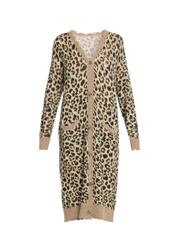 R13 Leopard-Print Long Cashmere Cardigan