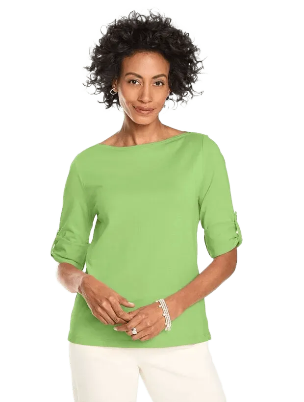 Roll Cuff Bateau Neck Top