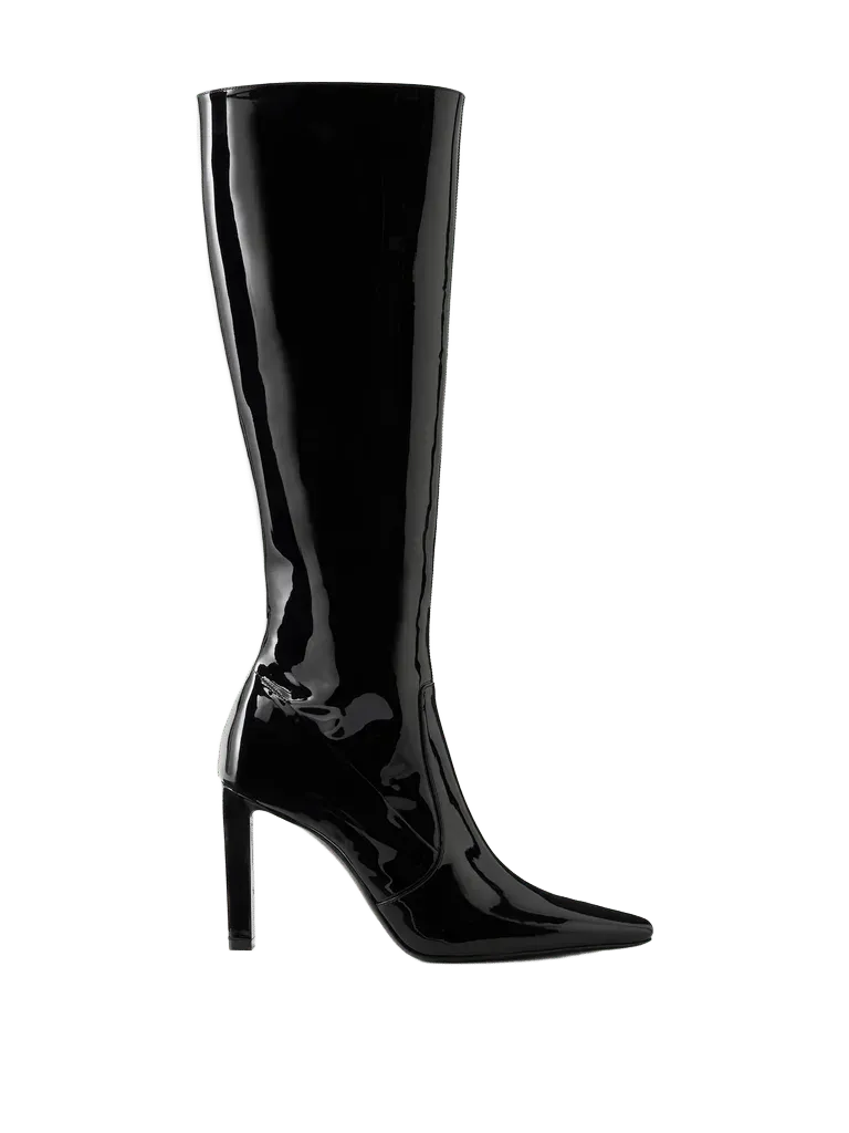 Françoise 95 paneled patent-leather knee boots
