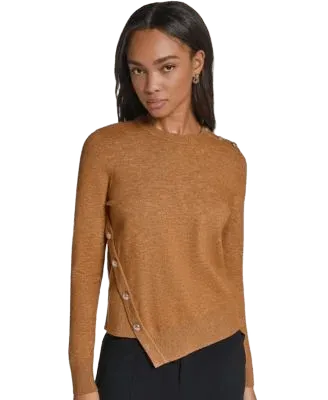 Petite Crewneck Long-Sleeve Asymmetrical-Hem Sweater