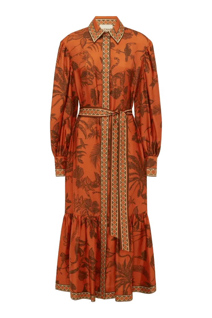 MONKEY DANCE SILK SHIRTDRESS