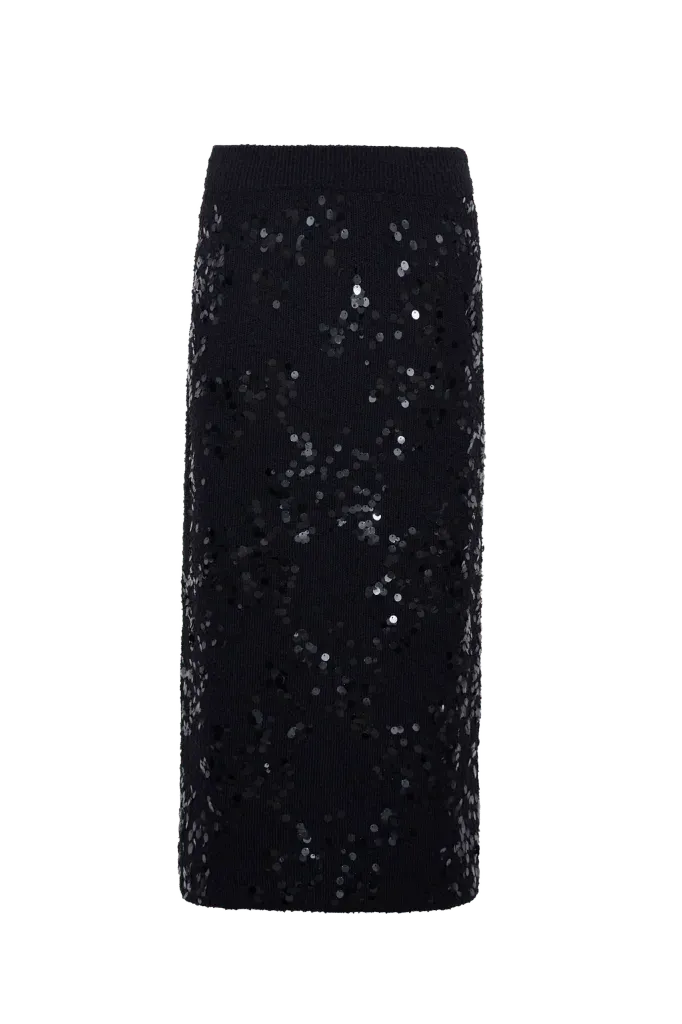 Yuma Sequin Skirt in Black Sequin Knit