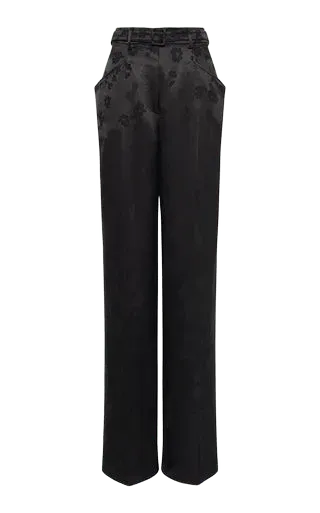 Norman Wide-leg Pant in Black Embroidered Silk