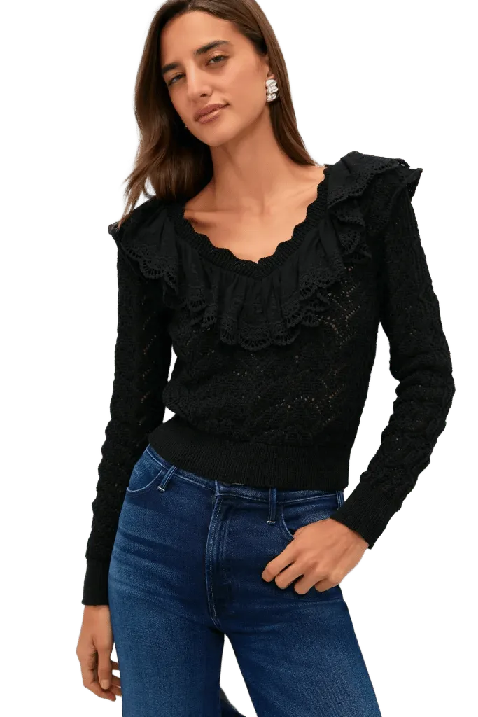 Black Pointelle Knit Sherry Top
