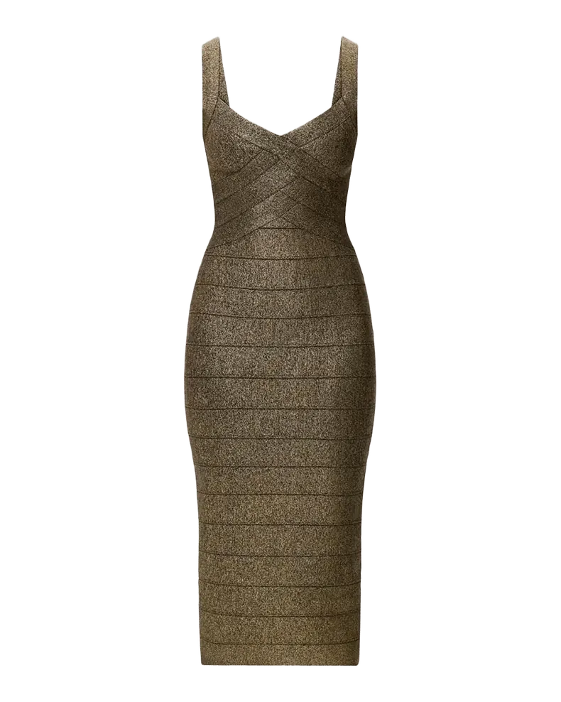 Soiree Metallic Bandage Midi Dress