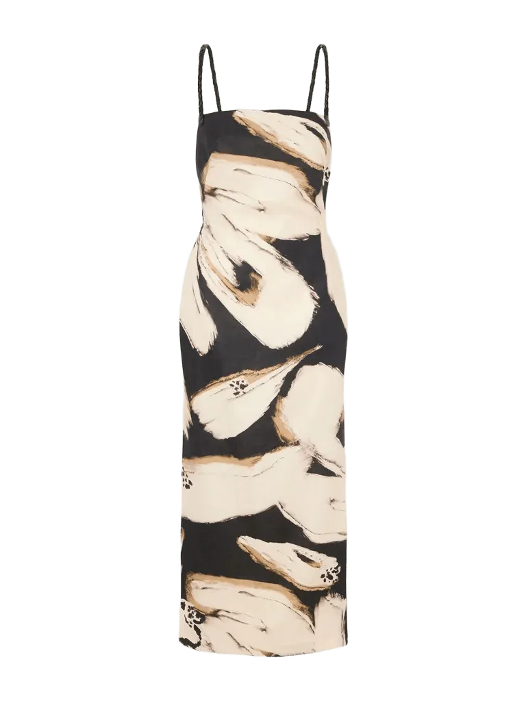 Lo No Dicho tassel-detailed printed linen midi dress