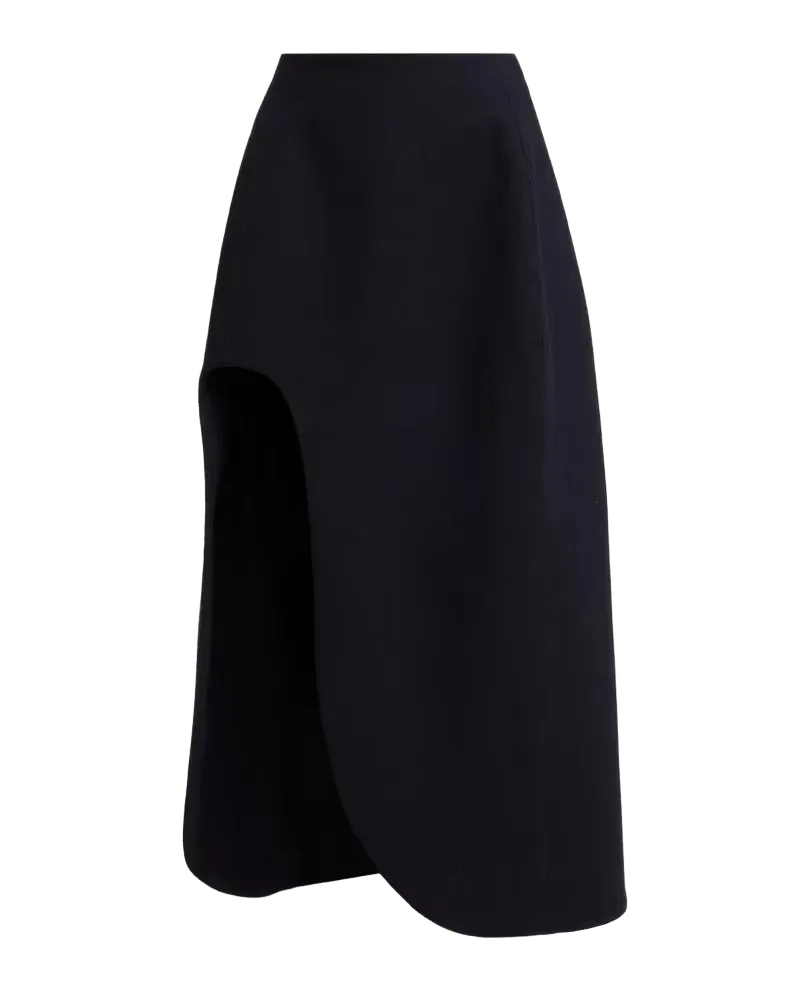 Curved Slit Wool Crepe Midi Skirt