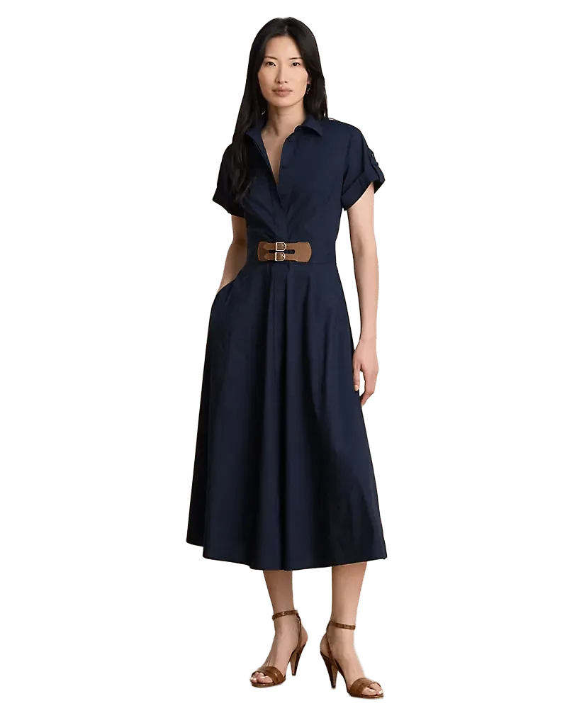 Buckle-Trim Stretch-Cotton Blend Dress