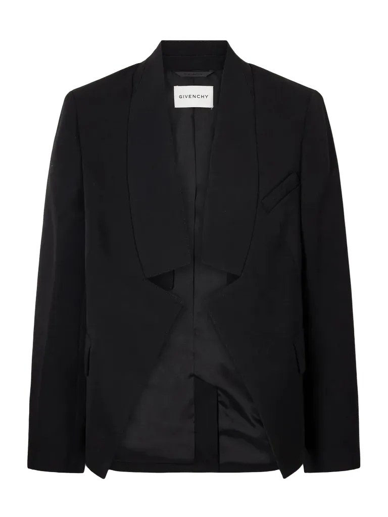 Reverse lapel wool grain de poudre jacket