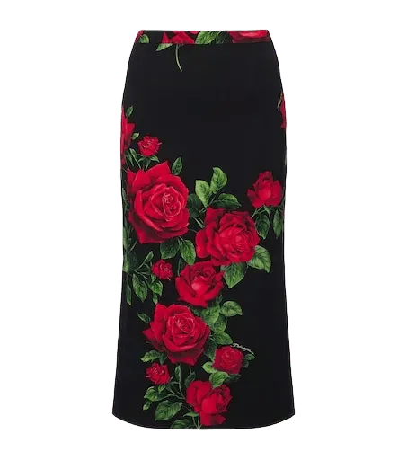 Floral silk-blend pencil skirt