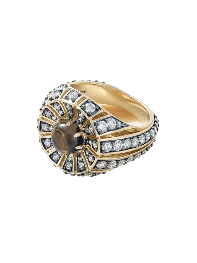 Aurora 14-karat gold, rhodium-plated, quartz and diamond ring
