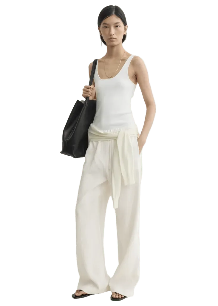Woven stripe drawstring trousers meringue