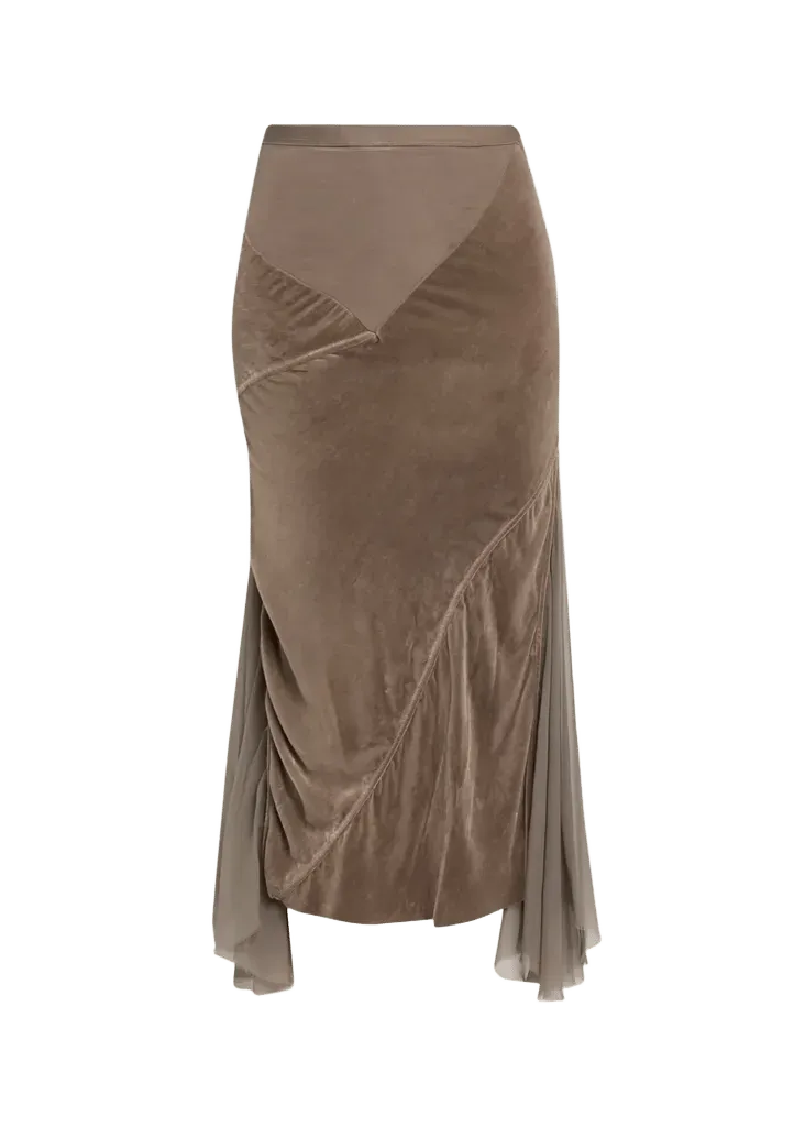 Mixed-Media Sliced Patchwork Midi Skirt