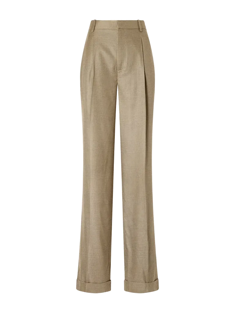 Timothy pleated Prince of Wales checked silk straight-leg pants