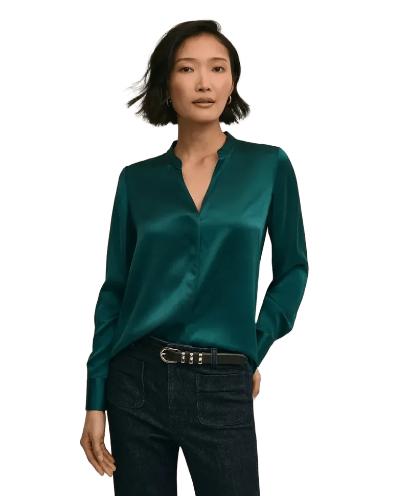 Silk Open V-Neck Blouse
