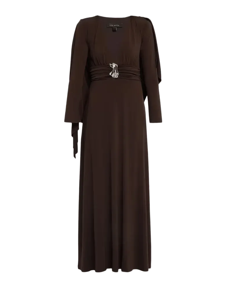Aura Plunging Cape Jersey Maxi Dress