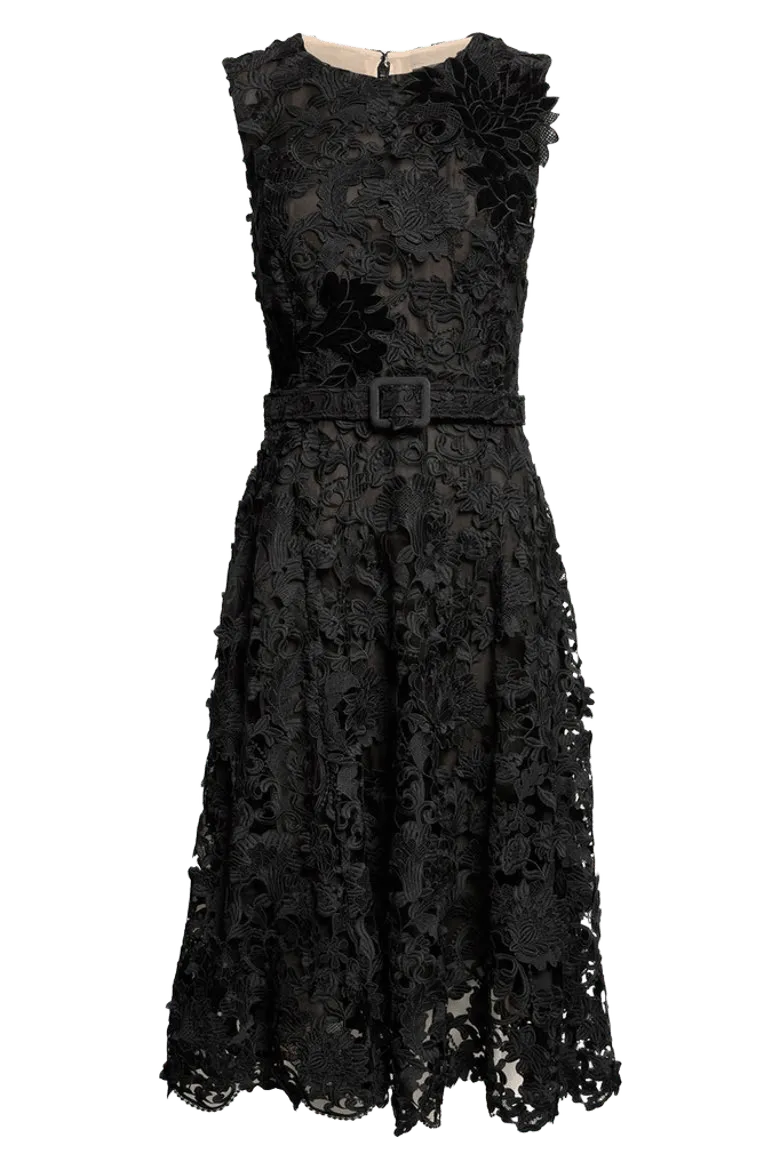 Feather Scroll Guipure Midi Dress