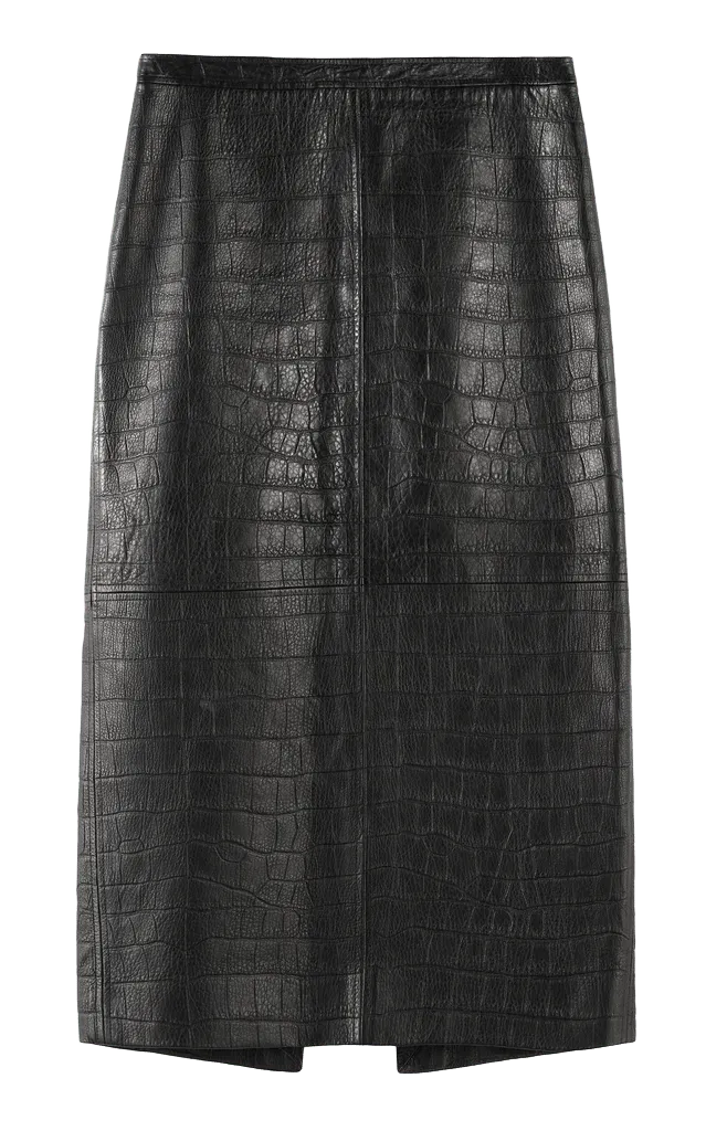 Embossed Croco Leather Midi Skirt
