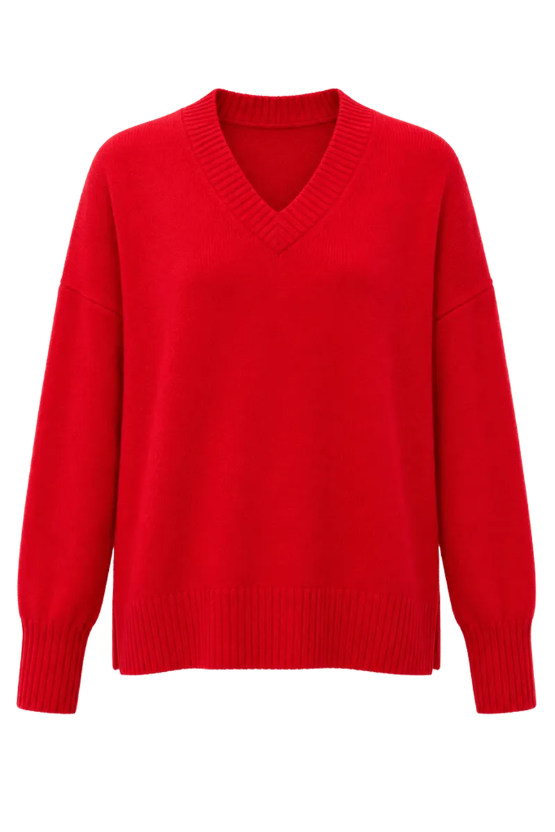 Martin Red Cashmere Cassie V-Neck Sweater