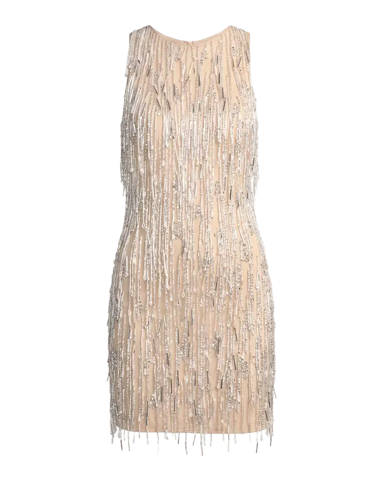 Beaded Fringe Mesh Mini Dress