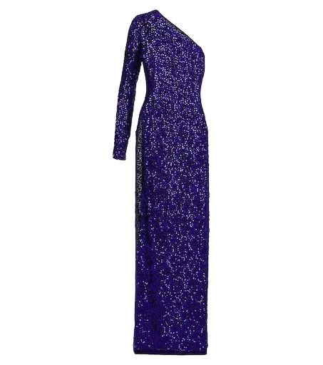 Sequined one-shoulder silk gown