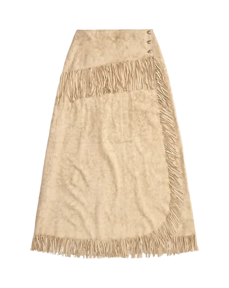 Fringe-Trim Suede Wrap Skirt