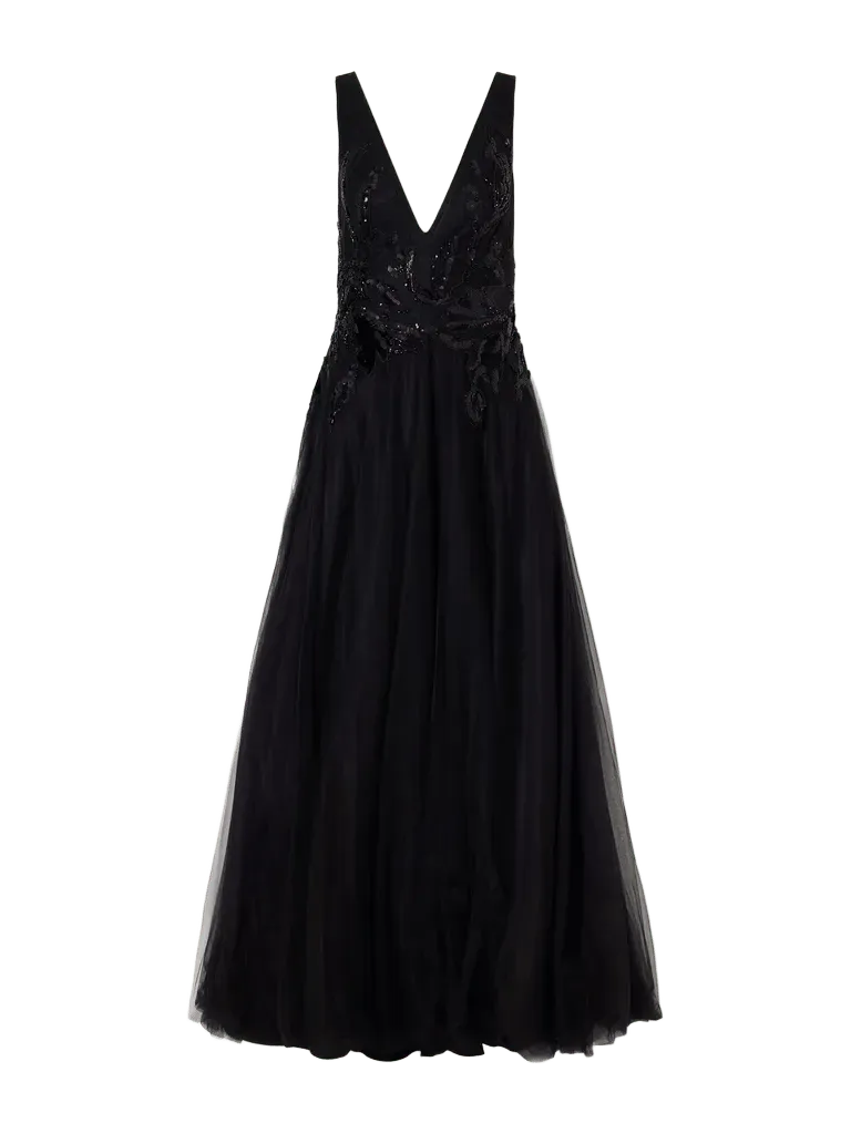 Vianna embellished velvet-trimmed tulle gown